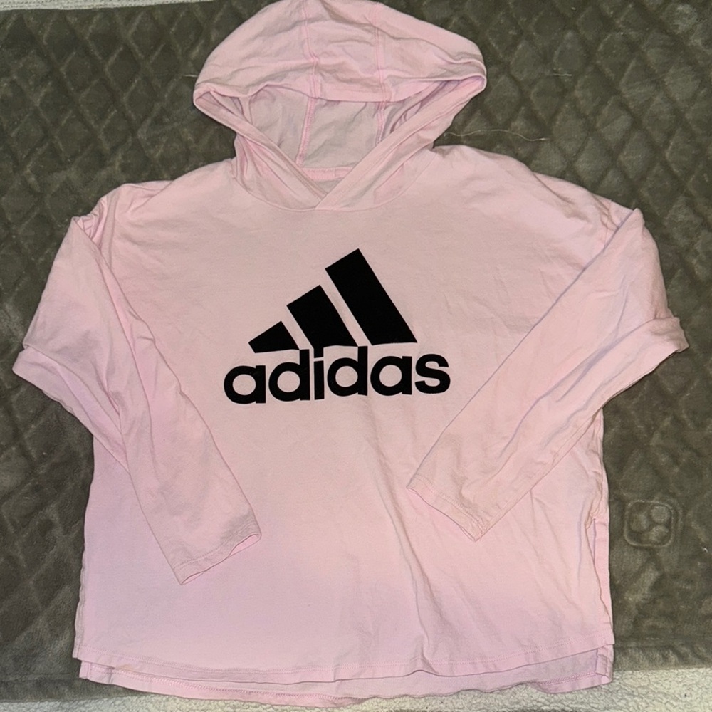 Girl’s Adidas Pink t-shirt Hoodie with Black Logo